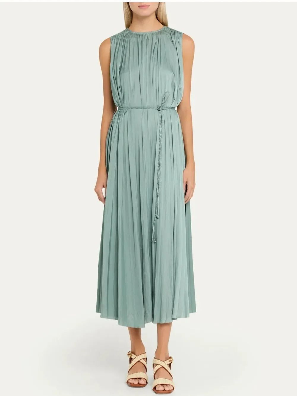 ULLA JOHNSON
Fianna Belted Pleated Satin Midi Dress